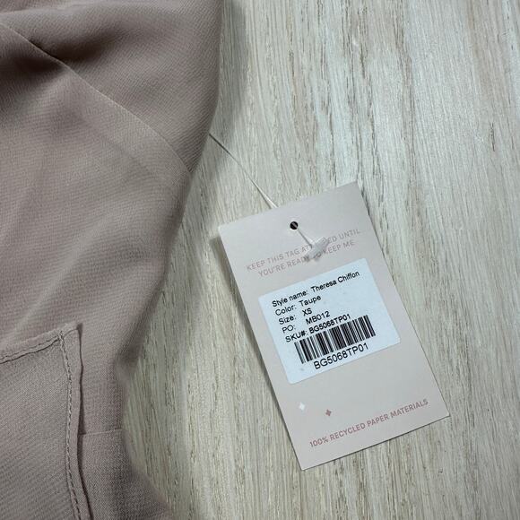 NWT Birdy Grey Taupe Theresa Chiffon Formal Bridesmaid Evening Gown Dress XS - Picture 10 of 16